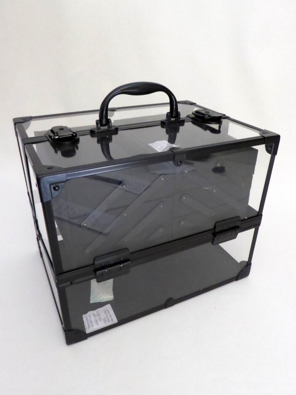 NEW CABOODLES NEAT FREAK LARGE ACRYLIC BLACK METAL CASE MAKEUP ORGANIZER 6 TRAYS